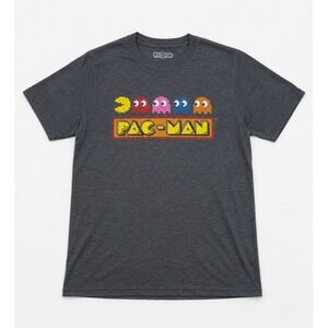 Pac-Man Mens Graphic T-Shirt Heather Gray Retro Arcade Gaming Ghost Logo Size M